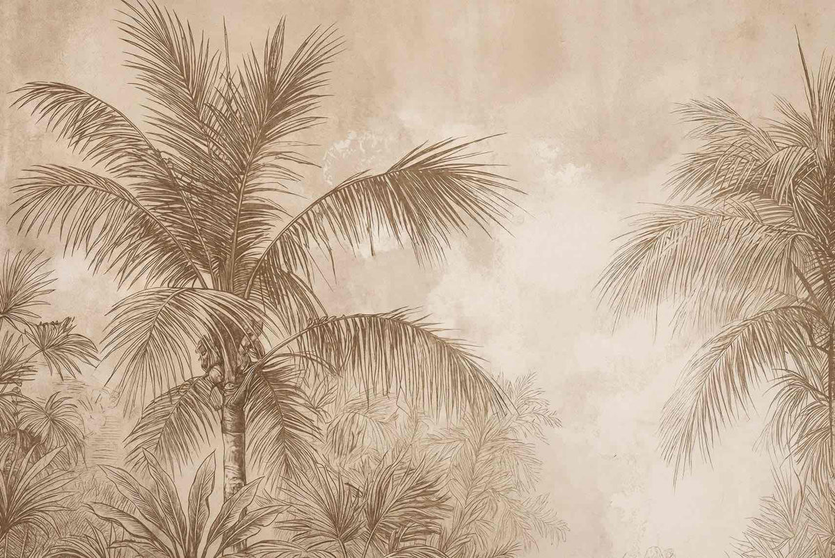 Terra Palmera – papier peint tropical aux tons sépia naturels - Illulart: Papier peint panoramique