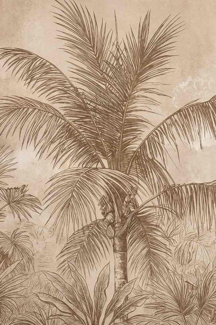 Terra Palmera – papier peint tropical aux tons sépia naturels - Illulart: Papier peint panoramique