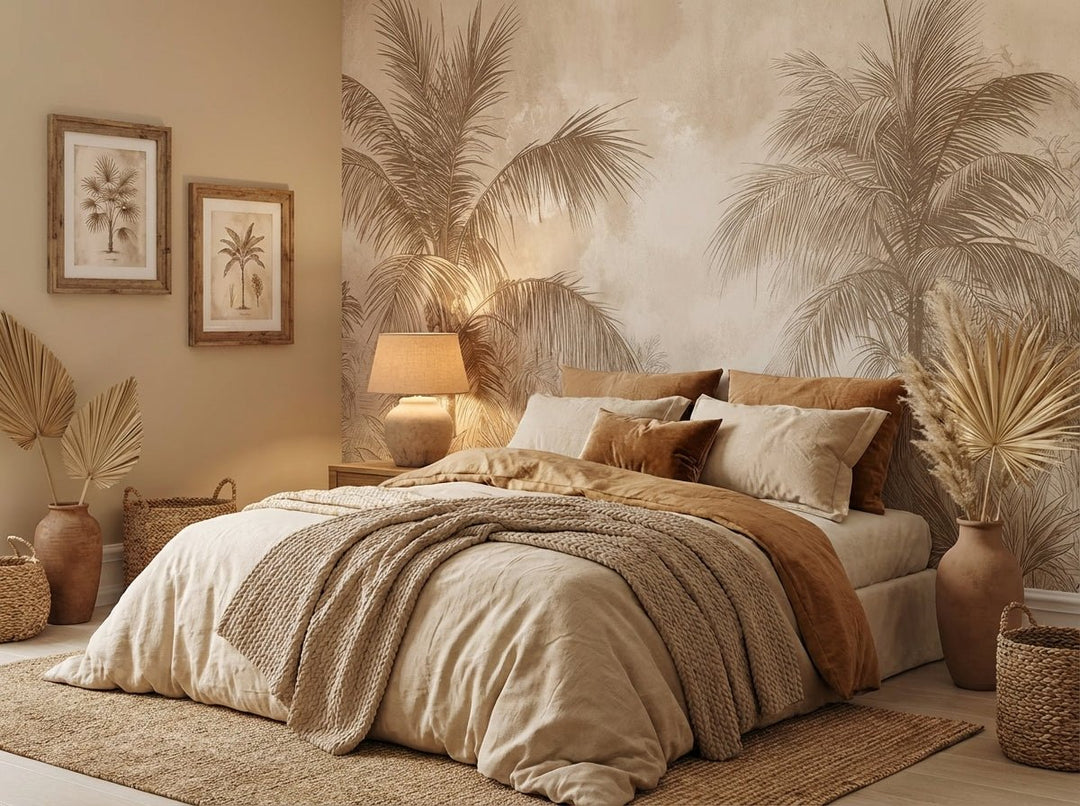 Terra Palmera – papier peint tropical aux tons sépia naturels - Illulart: Papier peint panoramique