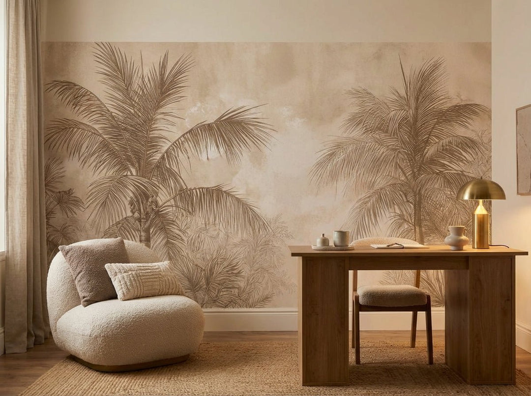 Terra Palmera – papier peint tropical aux tons sépia naturels - Illulart: Papier peint panoramique