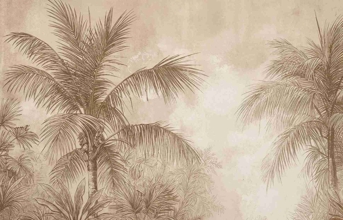 Terra Palmera – papier peint tropical aux tons sépia naturels - Illulart: Papier peint panoramique