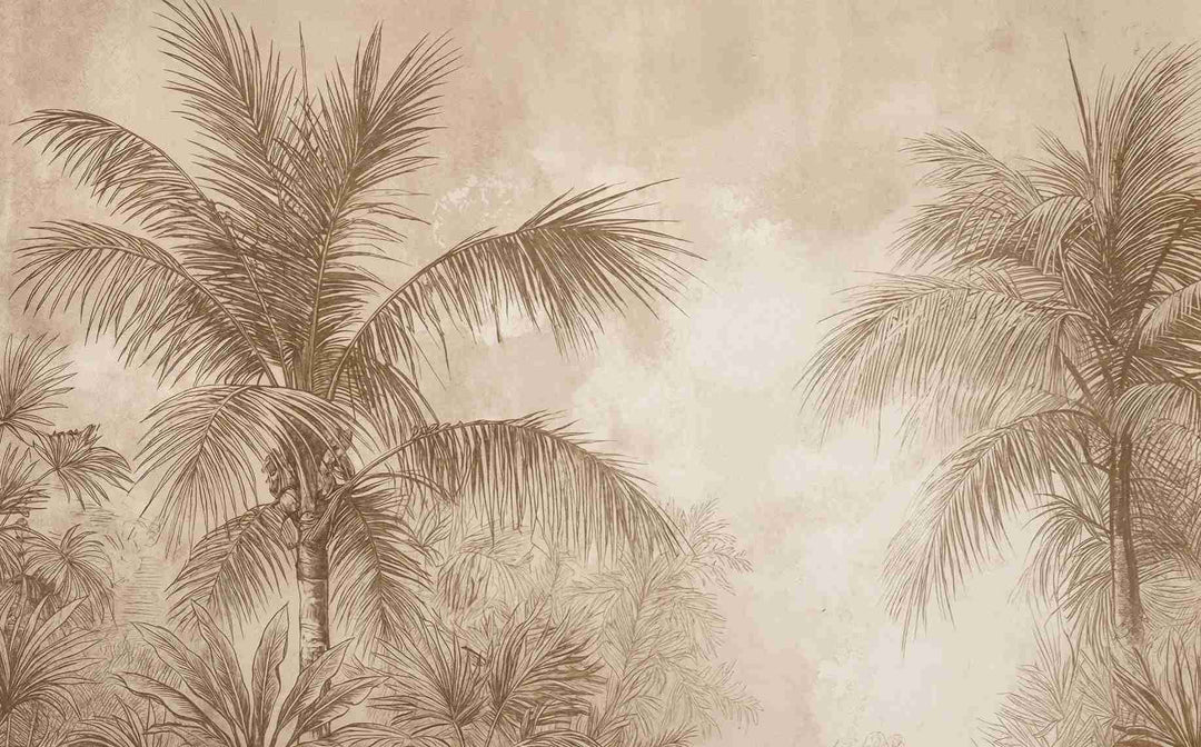 Terra Palmera – papier peint tropical aux tons sépia naturels - Illulart: Papier peint panoramique