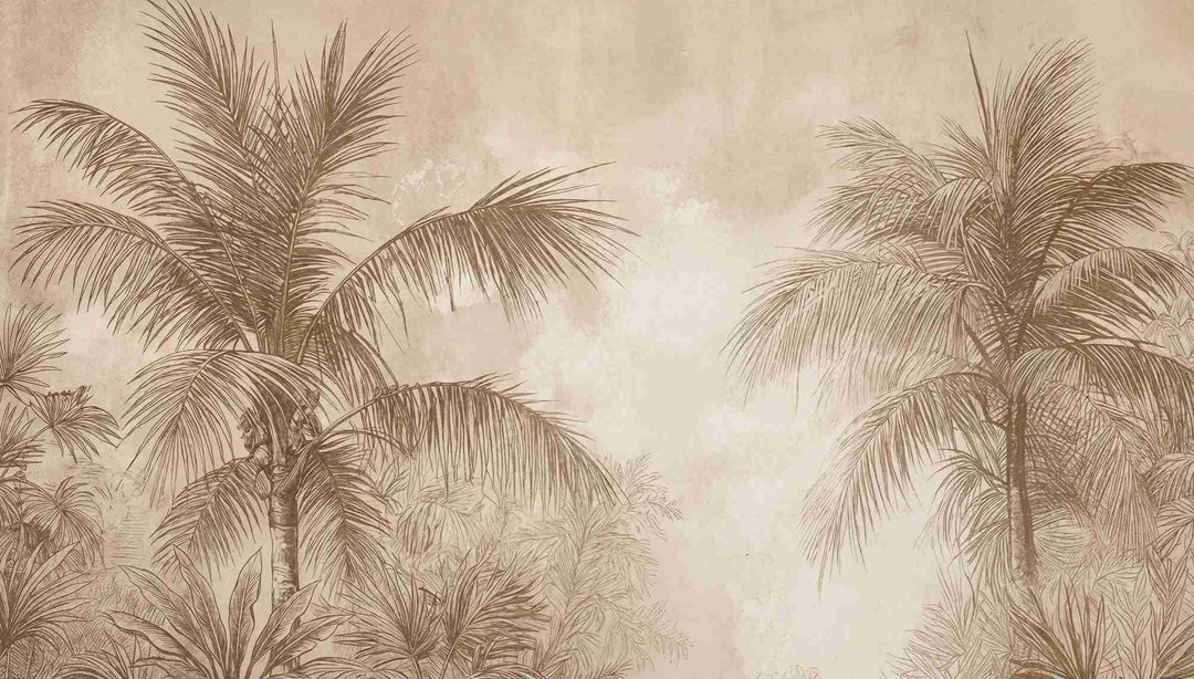 Terra Palmera – papier peint tropical aux tons sépia naturels - Illulart: Papier peint panoramique