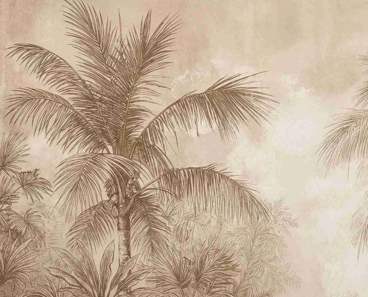 Terra Palmera – papier peint tropical aux tons sépia naturels