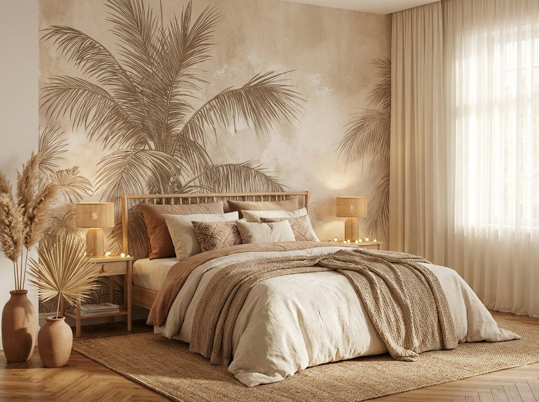 Terra Palmera – papier peint tropical aux tons sépia naturels - Illulart: Papier peint panoramique