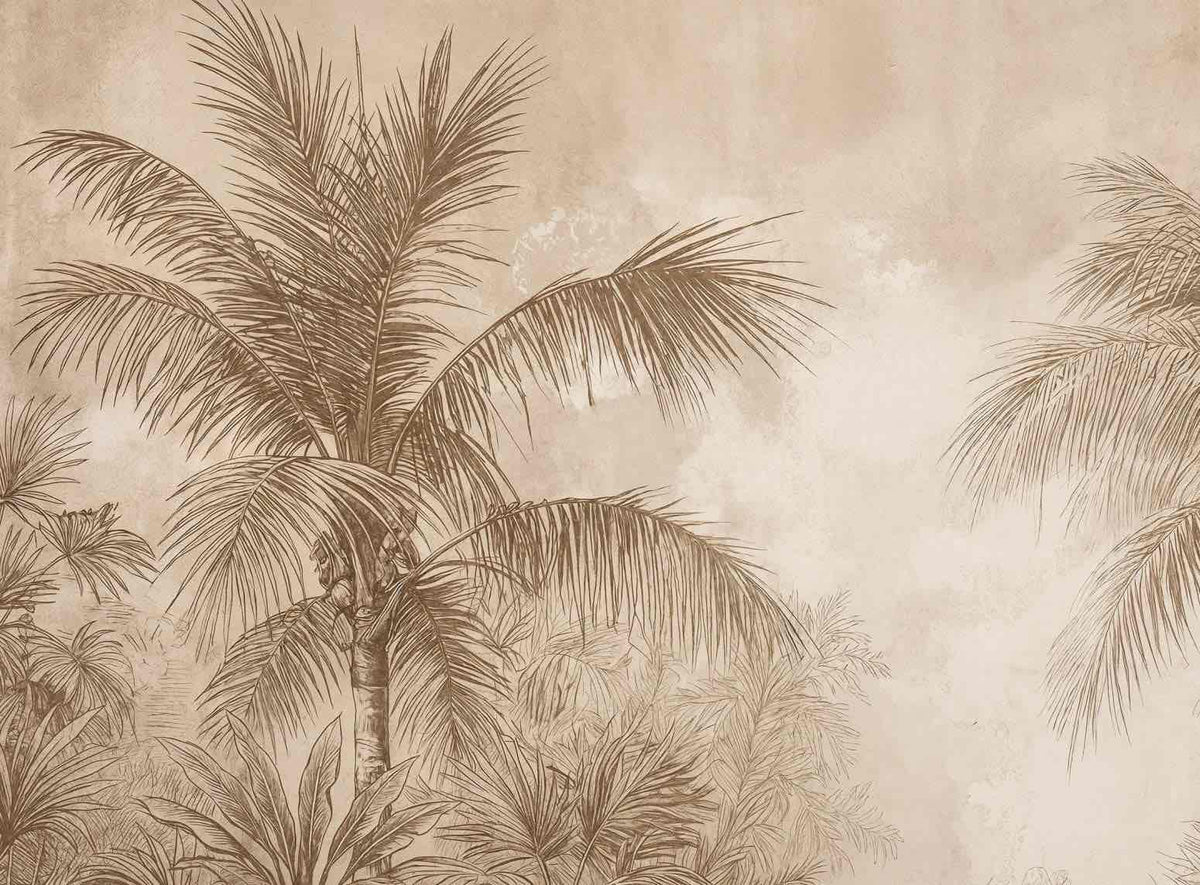 Terra Palmera – papier peint tropical aux tons sépia naturels