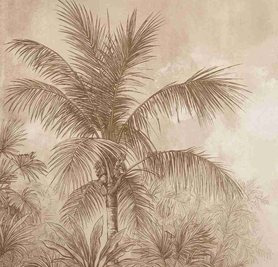 Terra Palmera – papier peint tropical aux tons sépia naturels - Illulart: Papier peint panoramique