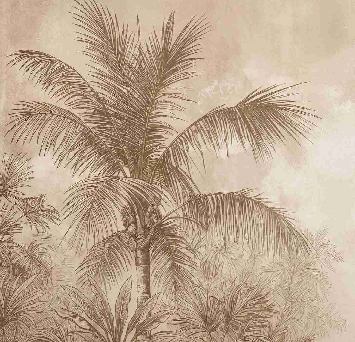 Terra Palmera – papier peint tropical aux tons sépia naturels