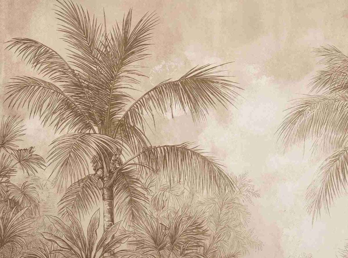 Terra Palmera – papier peint tropical aux tons sépia naturels