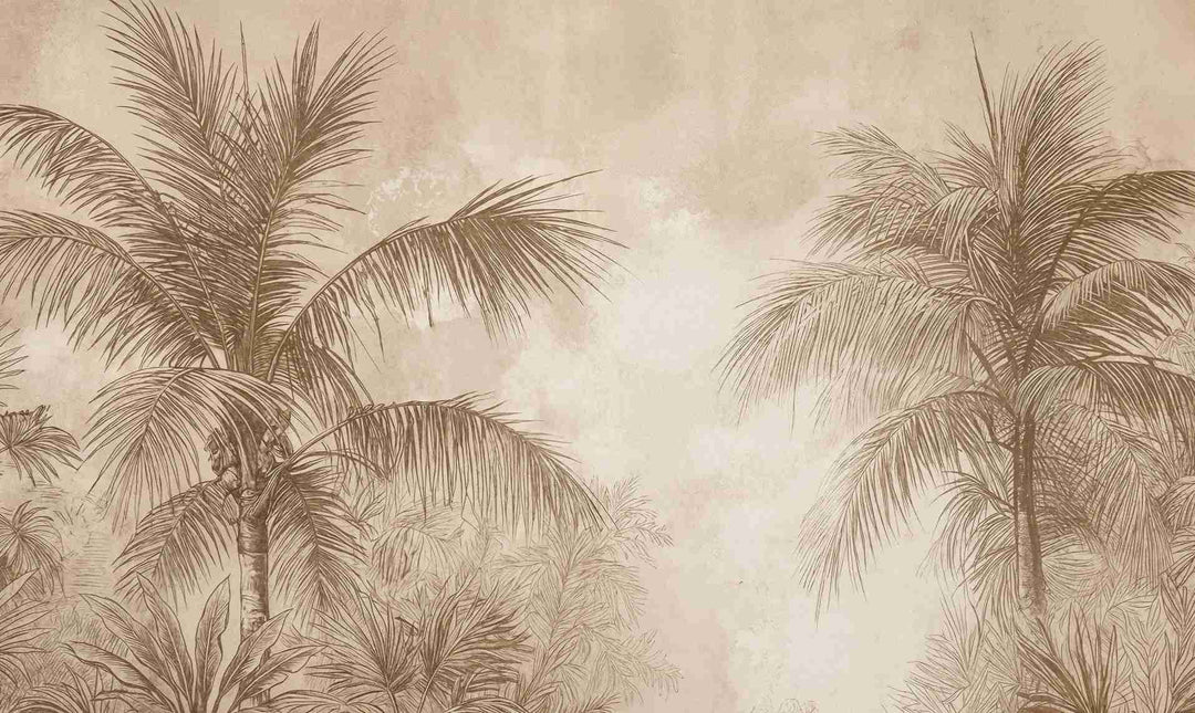 Terra Palmera – papier peint tropical aux tons sépia naturels - Illulart: Papier peint panoramique
