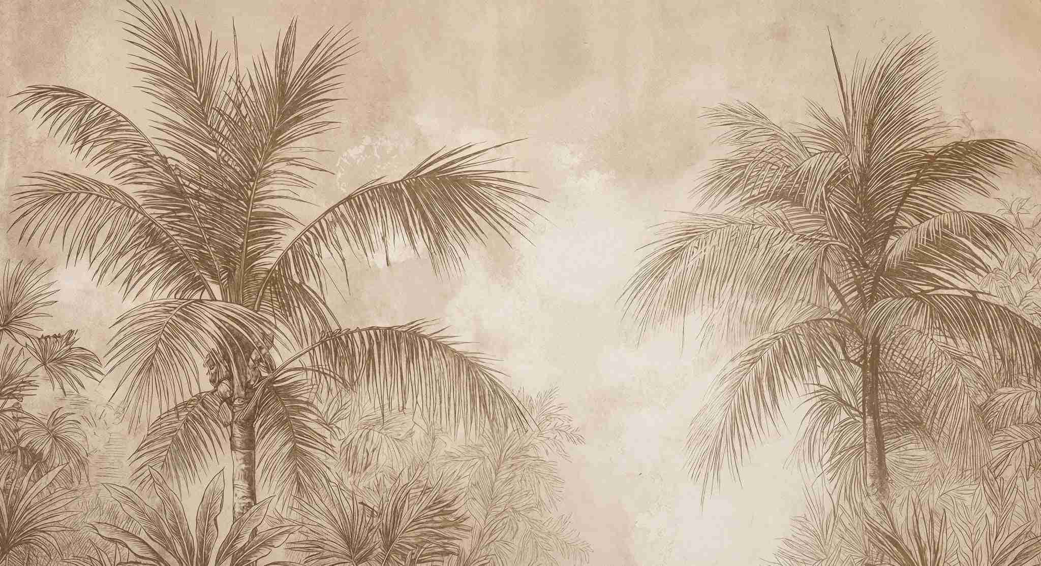Terra Palmera – papier peint tropical aux tons sépia naturels