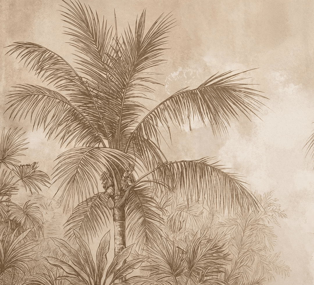 Terra Palmera – papier peint tropical aux tons sépia naturels - Illulart: Papier peint panoramique