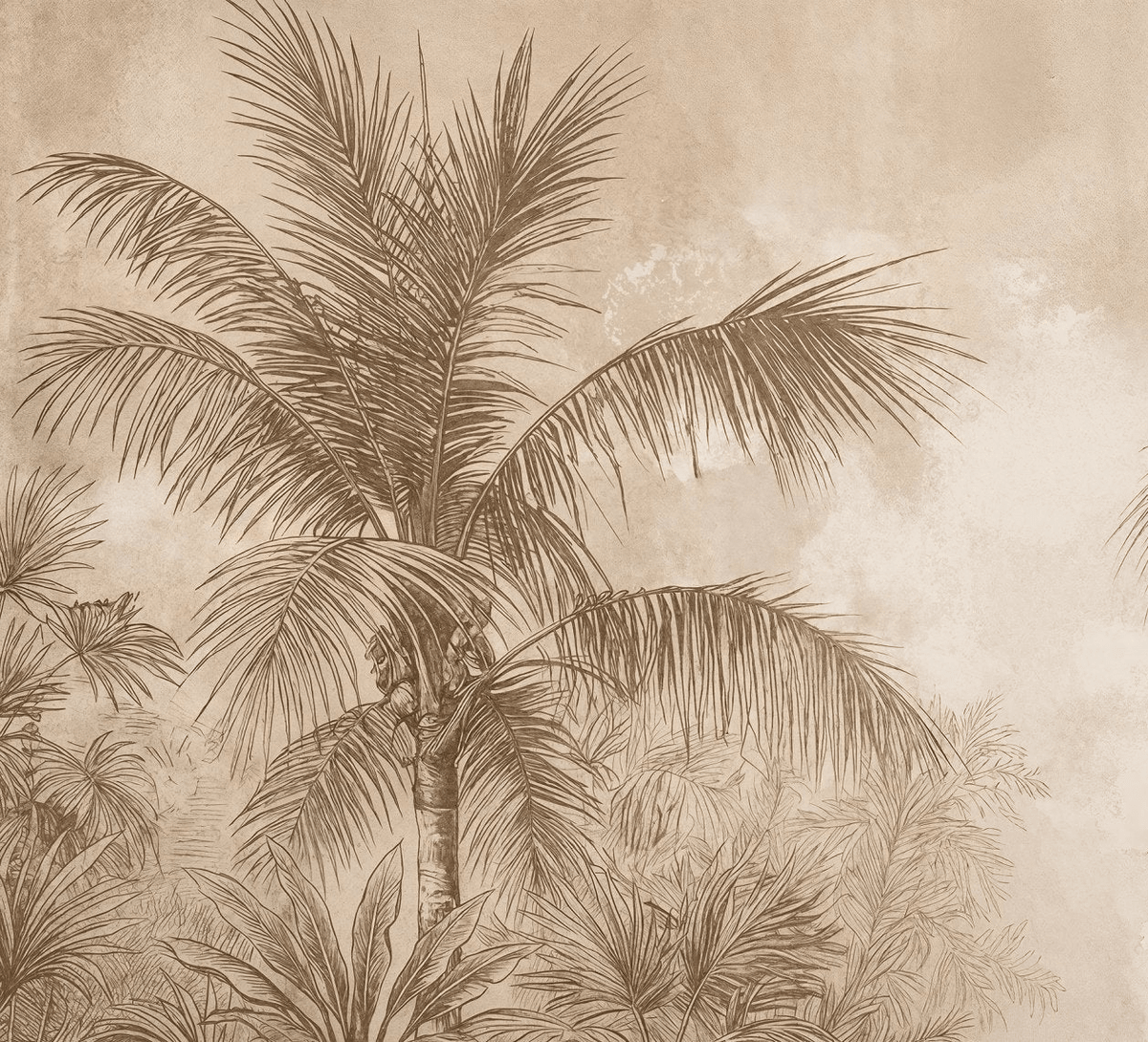 Terra Palmera – papier peint tropical aux tons sépia naturels - Illulart: Papier peint panoramique