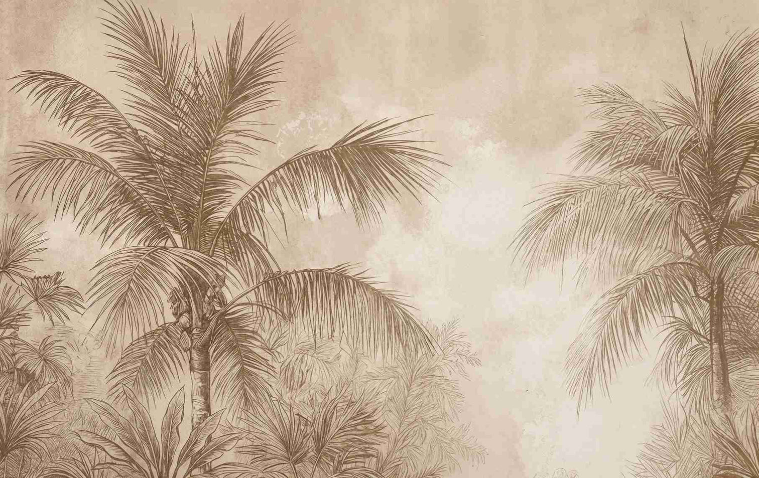 Terra Palmera – papier peint tropical aux tons sépia naturels - Illulart: Papier peint panoramique