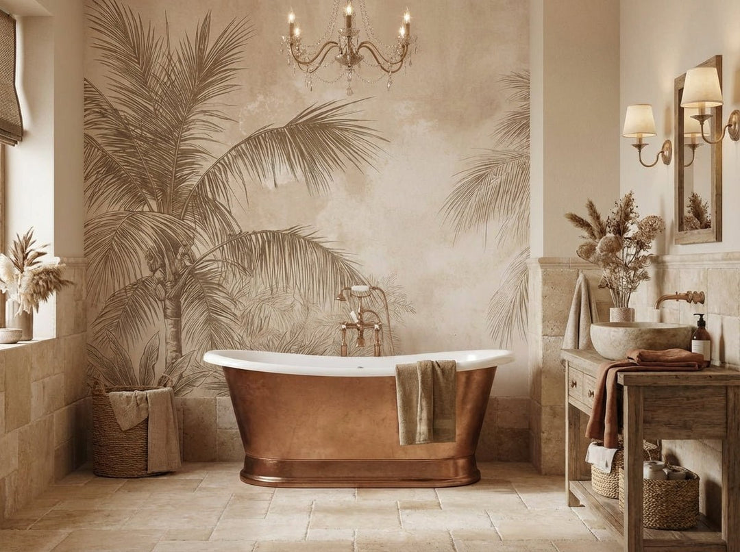 Terra Palmera – papier peint tropical aux tons sépia naturels - Illulart: Papier peint panoramique