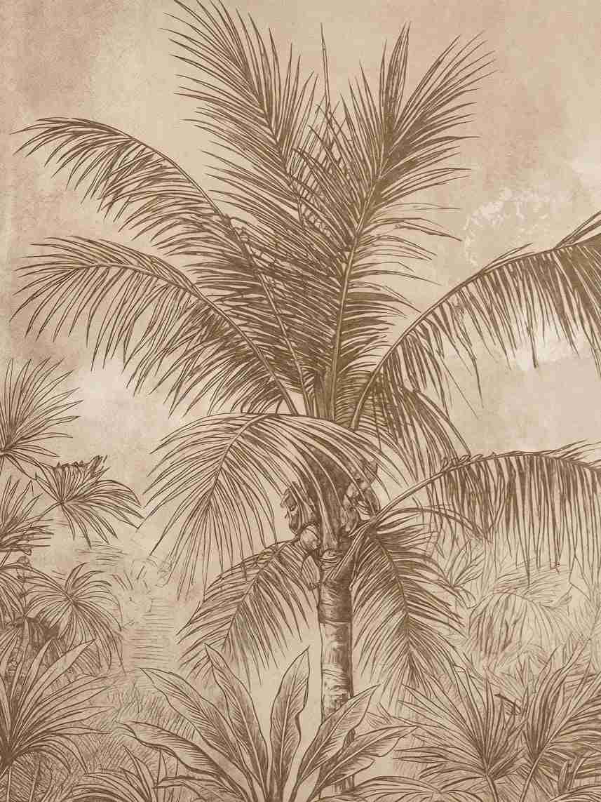 Terra Palmera – papier peint tropical aux tons sépia naturels - Illulart: Papier peint panoramique