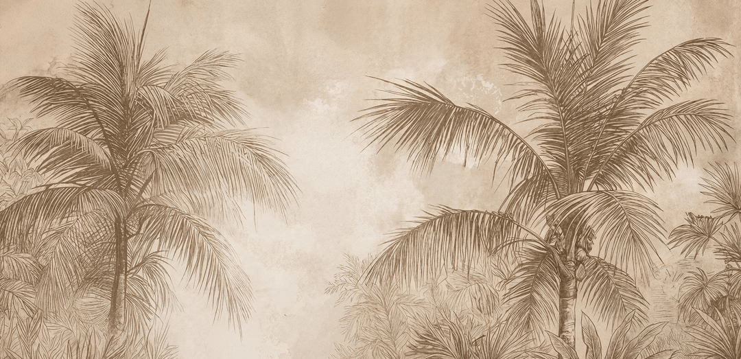 Terra Palmera – papier peint tropical aux tons sépia naturels - Illulart: Papier peint panoramique