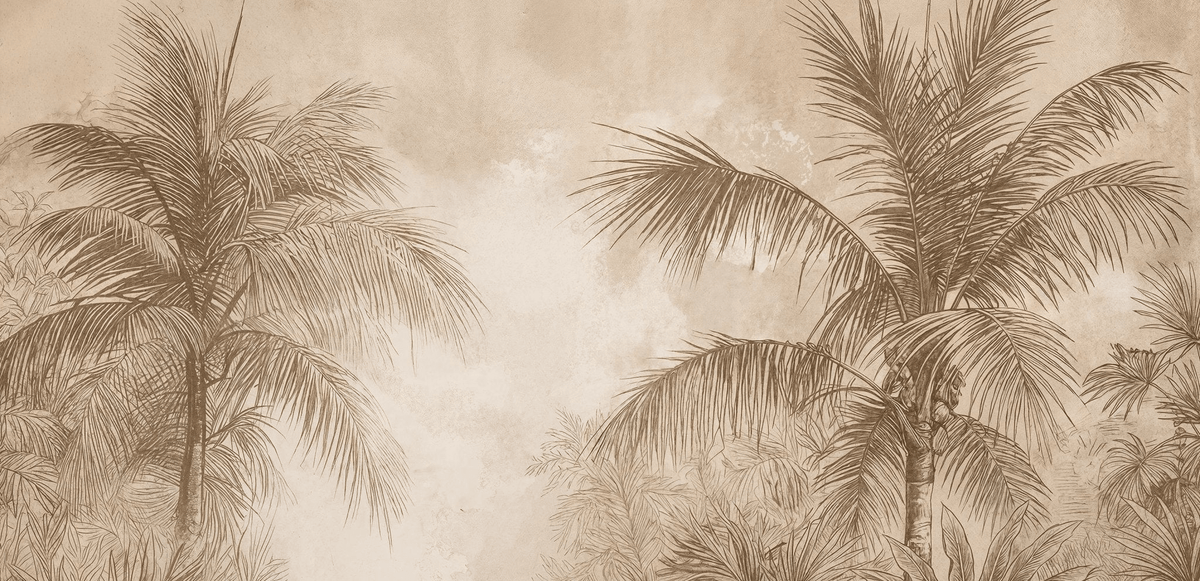 Terra Palmera – papier peint tropical aux tons sépia naturels