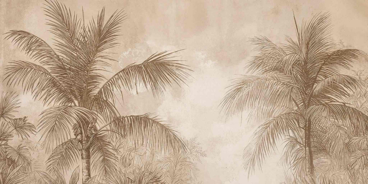 Terra Palmera – papier peint tropical aux tons sépia naturels - Illulart: Papier peint panoramique