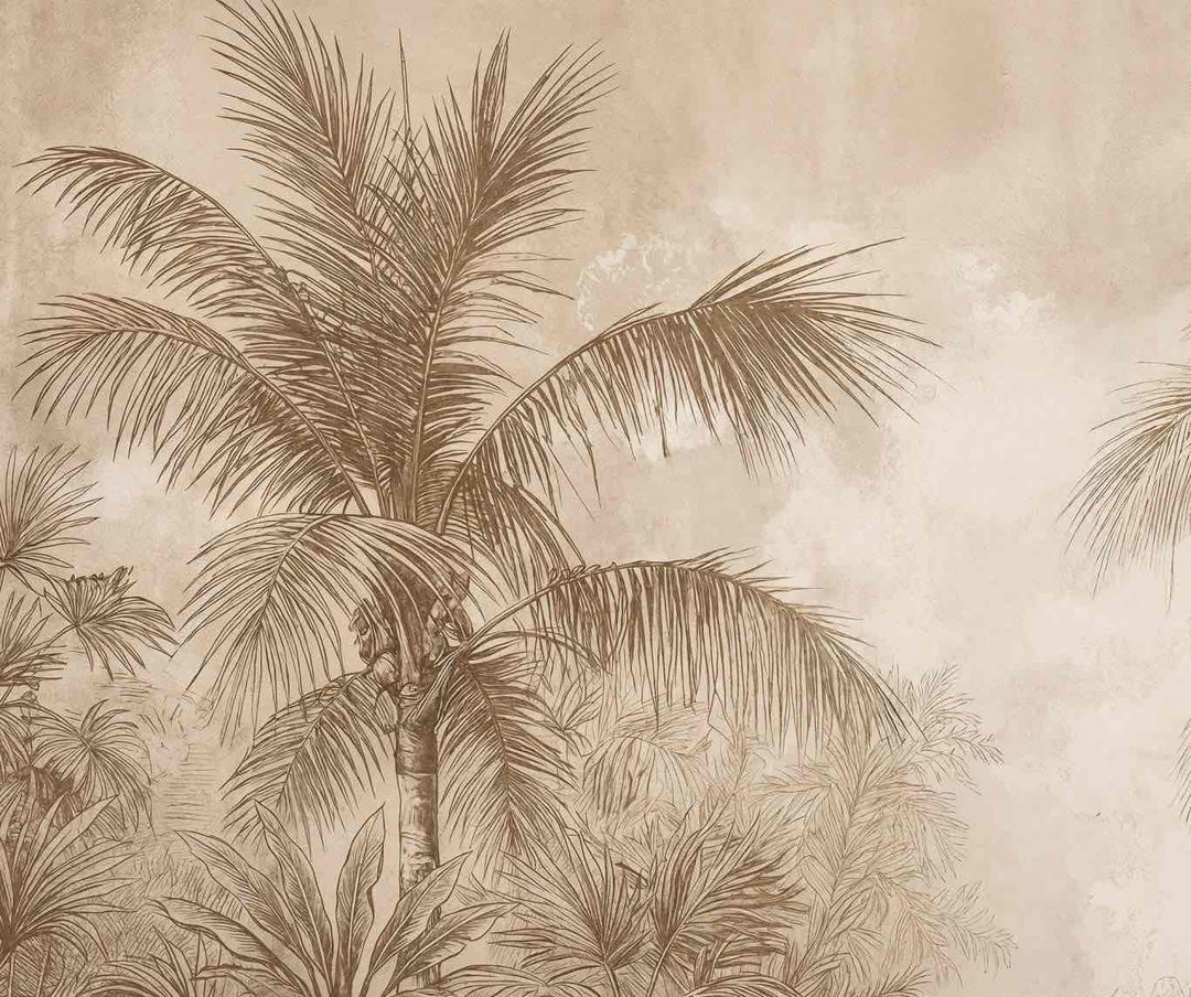 Terra Palmera – papier peint tropical aux tons sépia naturels - Illulart: Papier peint panoramique