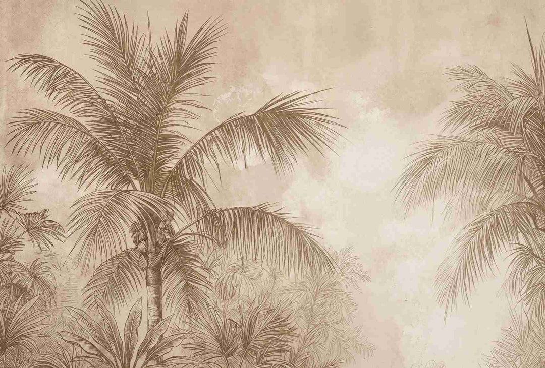 Terra Palmera – papier peint tropical aux tons sépia naturels - Illulart: Papier peint panoramique