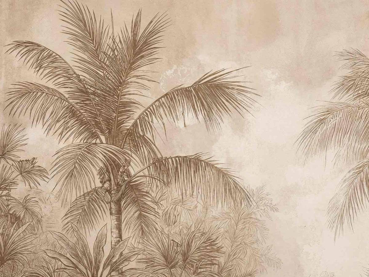 Terra Palmera – papier peint tropical aux tons sépia naturels