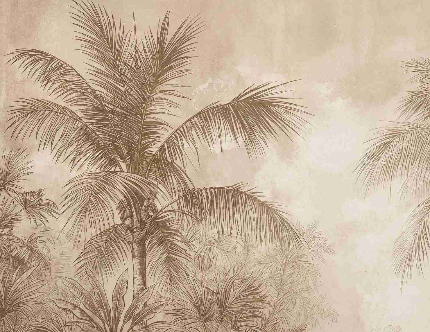 Terra Palmera – papier peint tropical aux tons sépia naturels - Illulart: Papier peint panoramique