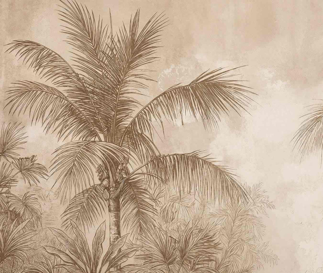 Terra Palmera – papier peint tropical aux tons sépia naturels - Illulart: Papier peint panoramique