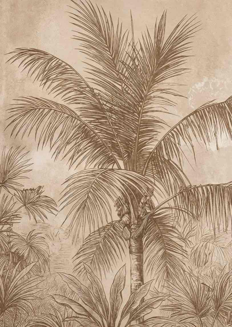 Terra Palmera – papier peint tropical aux tons sépia naturels - Illulart: Papier peint panoramique