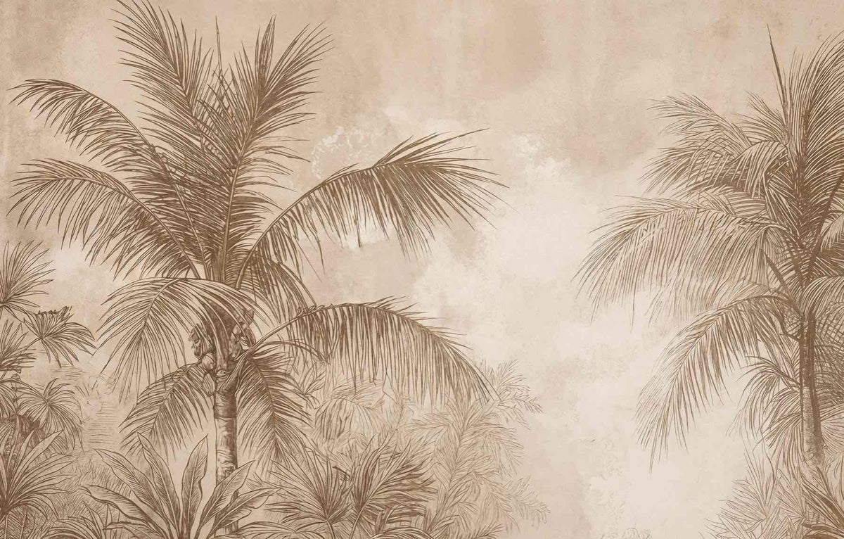 Terra Palmera – papier peint tropical aux tons sépia naturels