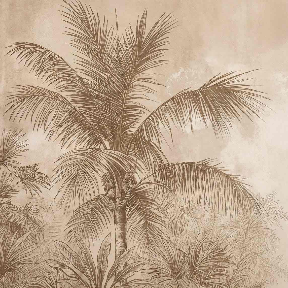 Terra Palmera – papier peint tropical aux tons sépia naturels - Illulart: Papier peint panoramique