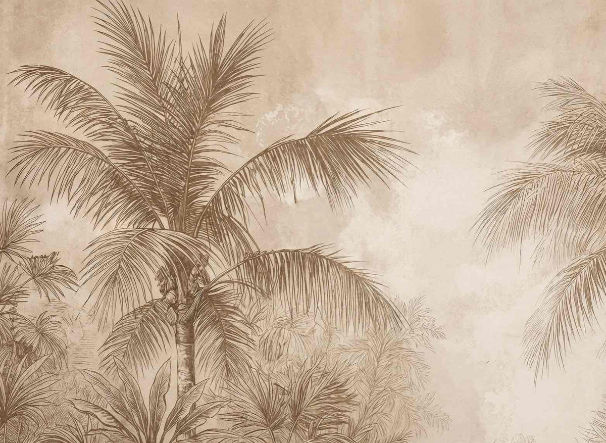 Terra Palmera – papier peint tropical aux tons sépia naturels
