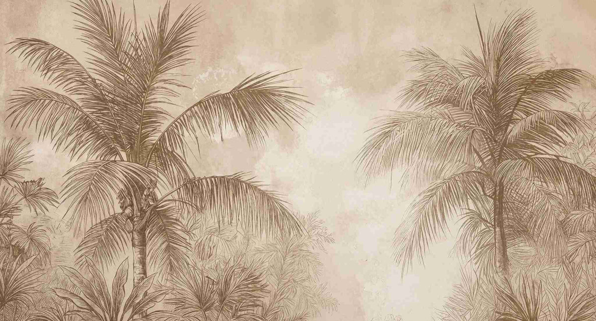 Terra Palmera – papier peint tropical aux tons sépia naturels - Illulart: Papier peint panoramique