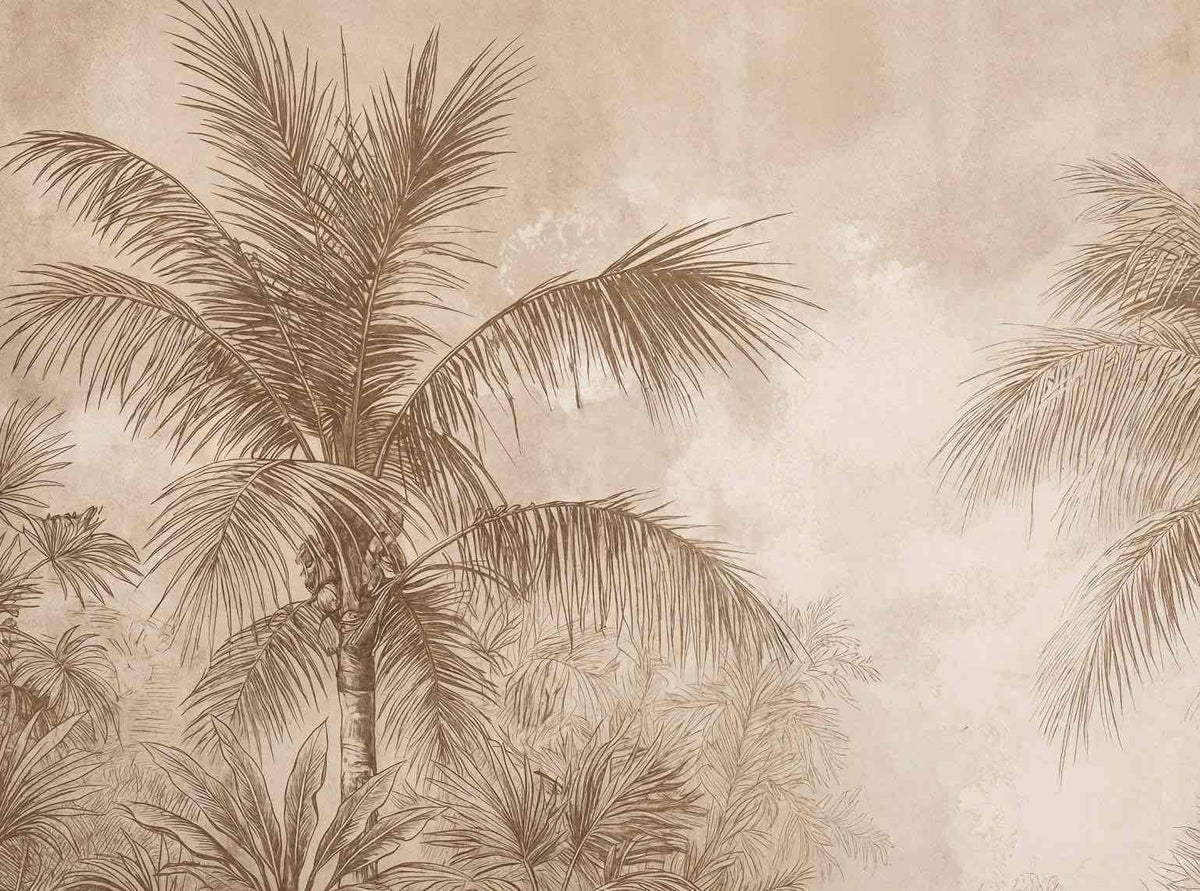 Terra Palmera – papier peint tropical aux tons sépia naturels - Illulart: Papier peint panoramique