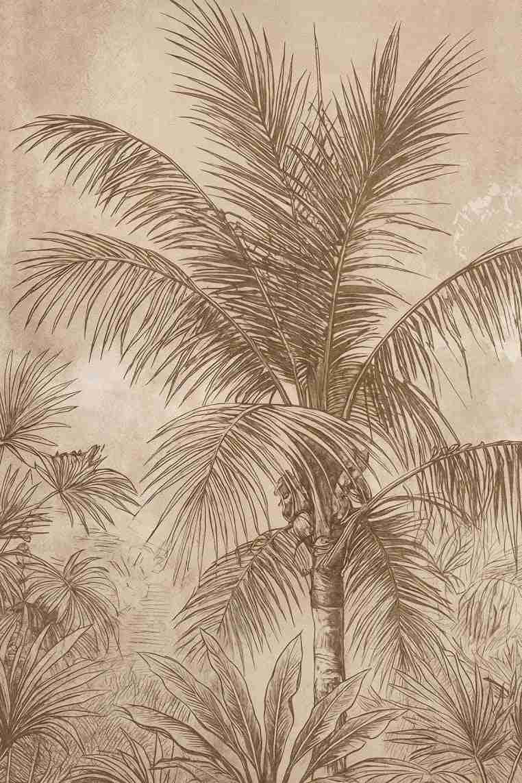 Terra Palmera – papier peint tropical aux tons sépia naturels - Illulart: Papier peint panoramique