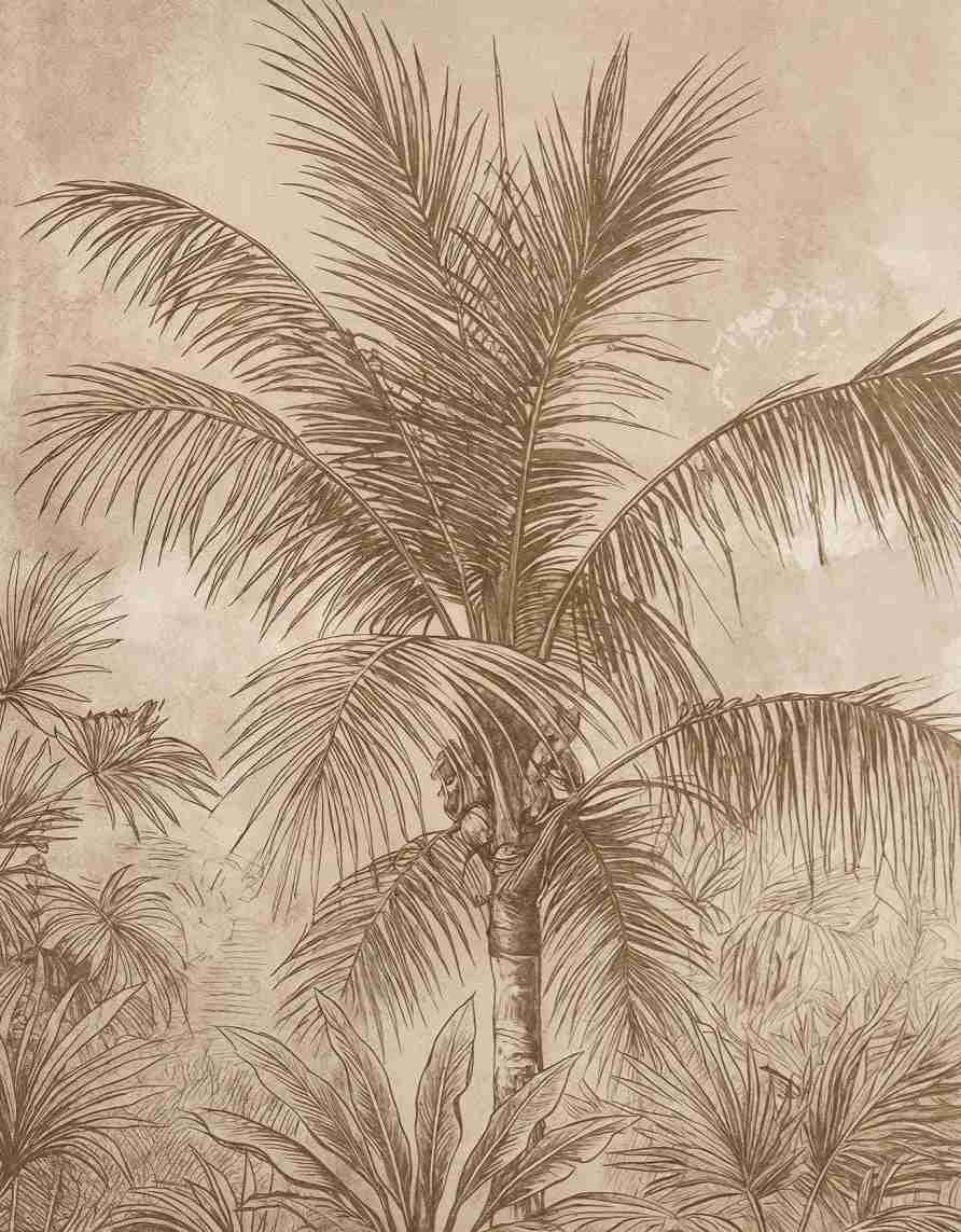 Terra Palmera – papier peint tropical aux tons sépia naturels - Illulart: Papier peint panoramique
