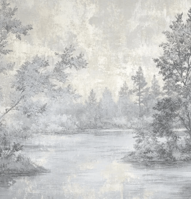 Toile de Jouy en Gris - Papier Peint Panoramique Nature Apaisante - Illulart: Papier peint panoramique