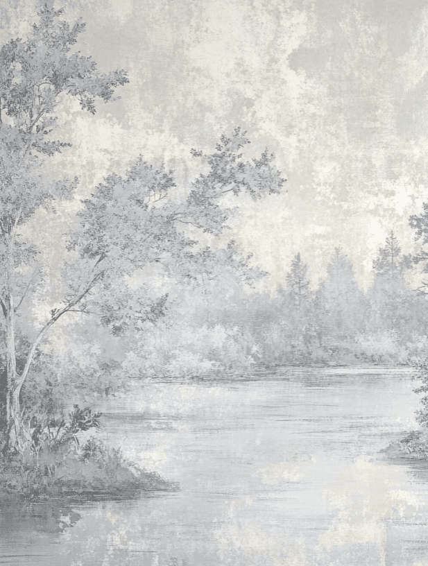 Toile de Jouy en Gris - Papier Peint Panoramique Nature Apaisante - Illulart: Papier peint panoramique
