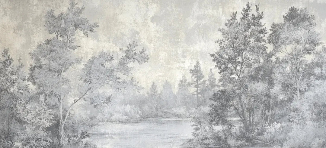Toile de Jouy en Gris - Papier Peint Panoramique Nature Apaisante - Illulart: Papier peint panoramique