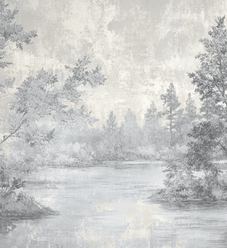 Toile de Jouy en Gris - Papier Peint Panoramique Nature Apaisante - Illulart: Papier peint panoramique