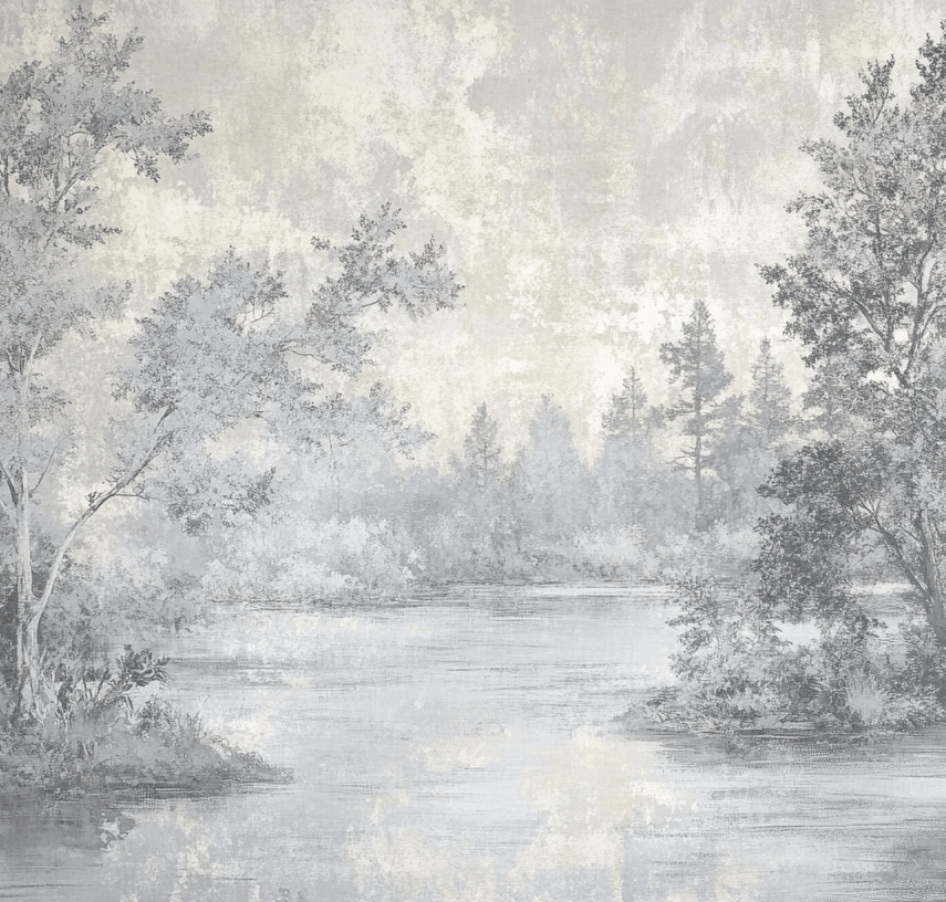 Toile de Jouy en Gris - Papier Peint Panoramique Nature Apaisante