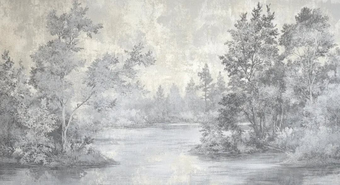 Toile de Jouy en Gris - Papier Peint Panoramique Nature Apaisante - Illulart: Papier peint panoramique