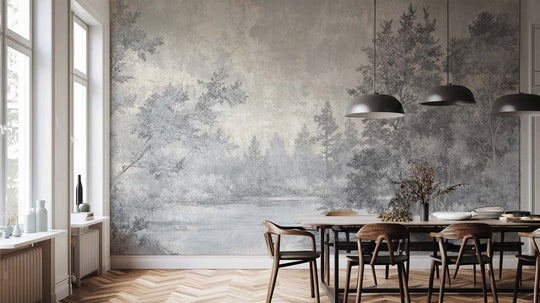 Toile de Jouy en Gris - Papier Peint Panoramique Nature Apaisante - Illulart: Papier peint panoramique