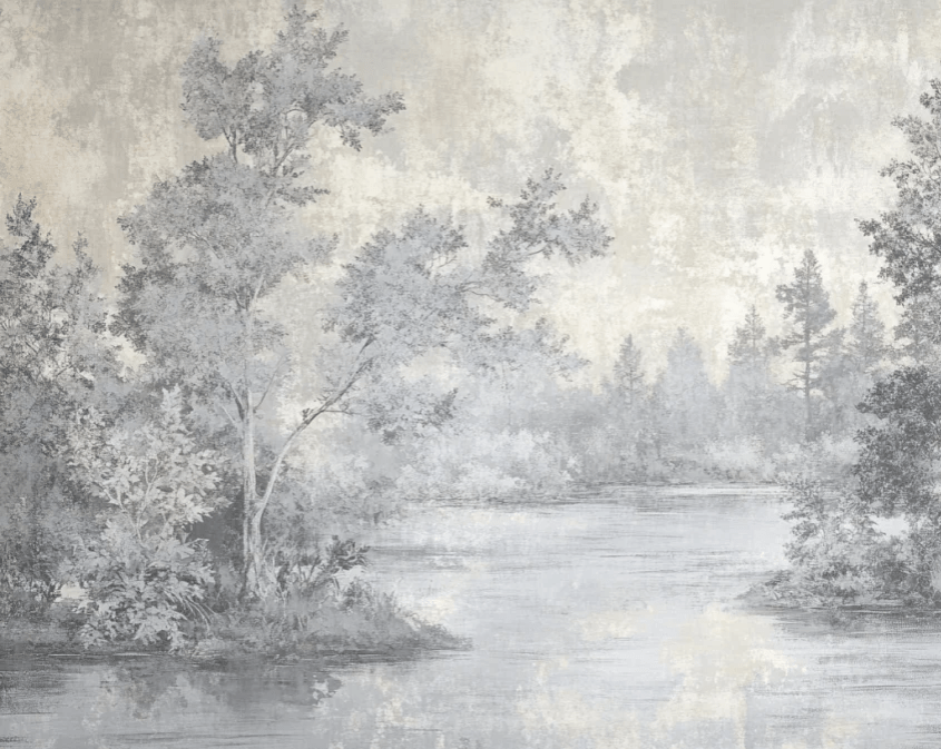 Toile de Jouy en Gris - Papier Peint Panoramique Nature Apaisante - Illulart: Papier peint panoramique