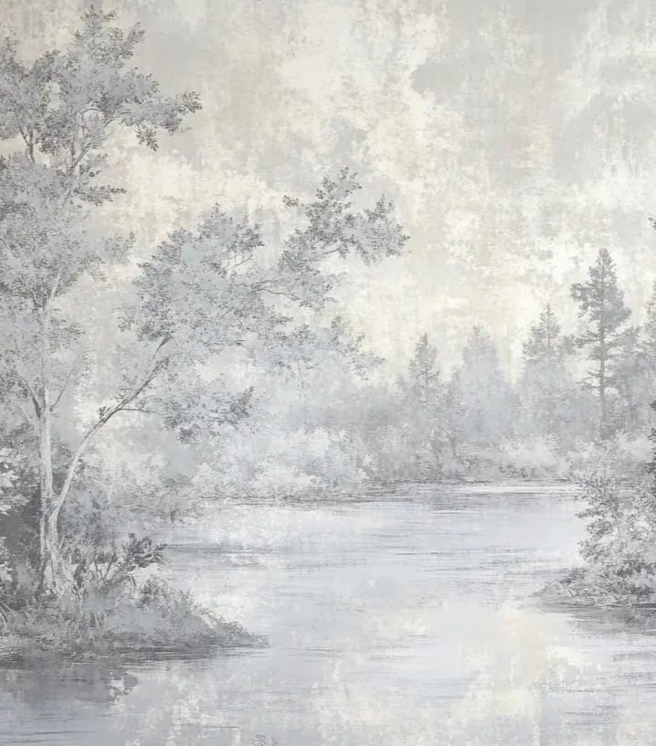 Toile de Jouy en Gris - Papier Peint Panoramique Nature Apaisante - Illulart: Papier peint panoramique