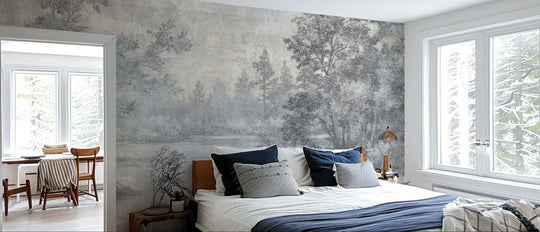 Toile de Jouy en Gris - Papier Peint Panoramique Nature Apaisante - Illulart: Papier peint panoramique