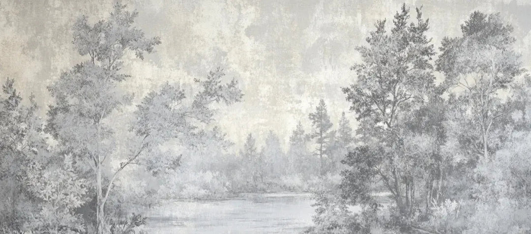 Toile de Jouy en Gris - Papier Peint Panoramique Nature Apaisante - Illulart: Papier peint panoramique