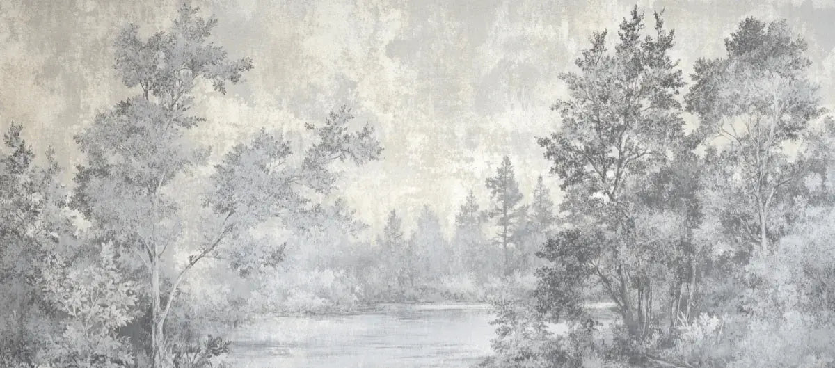 Toile de Jouy en Gris - Papier Peint Panoramique Nature Apaisante - Illulart: Papier peint panoramique