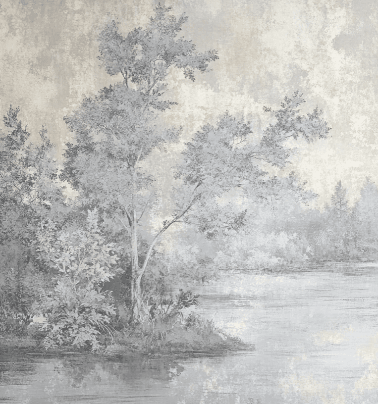 Toile de Jouy en Gris - Papier Peint Panoramique Nature Apaisante - Illulart: Papier peint panoramique