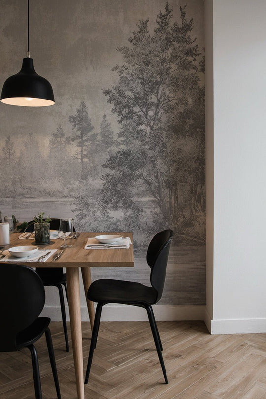 Toile de Jouy en Gris - Papier Peint Panoramique Nature Apaisante - Illulart: Papier peint panoramique